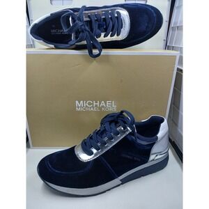 NIB MICHAEL Michael Kors Allie Trainer Velvet Admiral Blue Sneakers COLOR  8.5M